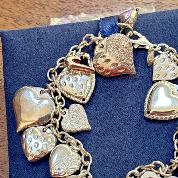 Vintage Jacmel Mauritius JCM Sterling Silver 925 Puffy Heart Charm Bracelet 6.5" - Picture 2 of 7